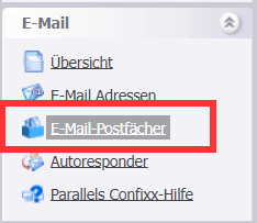 Wähle E-Mail Postfächer
Klicke auf das betroffene Postfach mit dem Bleistift auf der rechten Seite