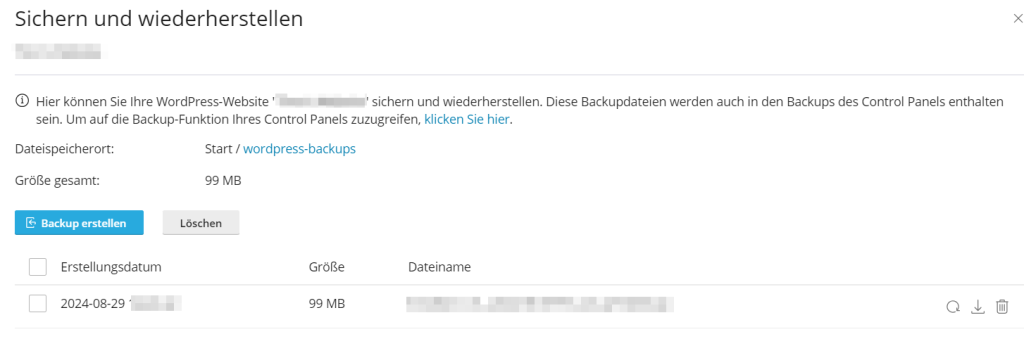 Wähle Backup erstellen oder einspielen.