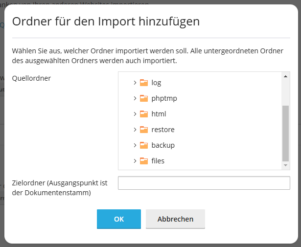 Ordner für den Import hinzufügen.