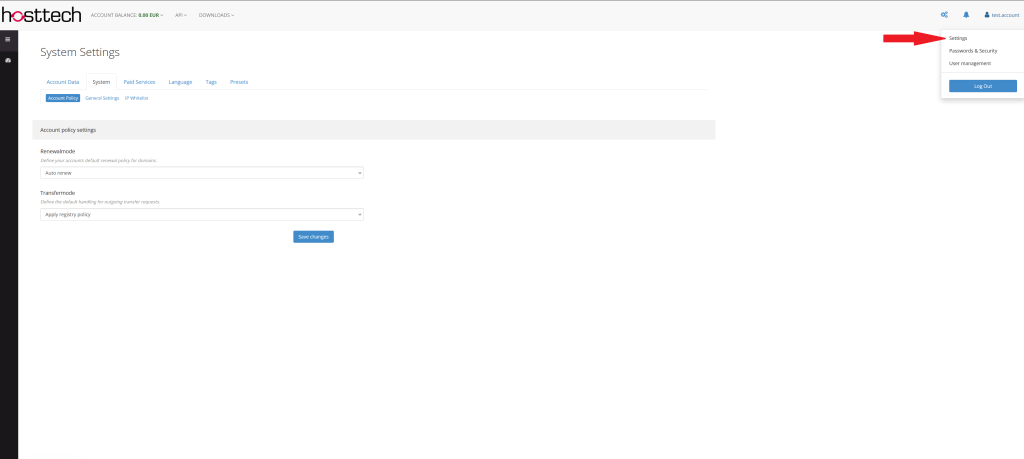 myhosttech-Kundenaccount&gt;Domain Reselling&gt;Experten-Modus und klicke auf deinen Namen&gt;Einstellungen. 